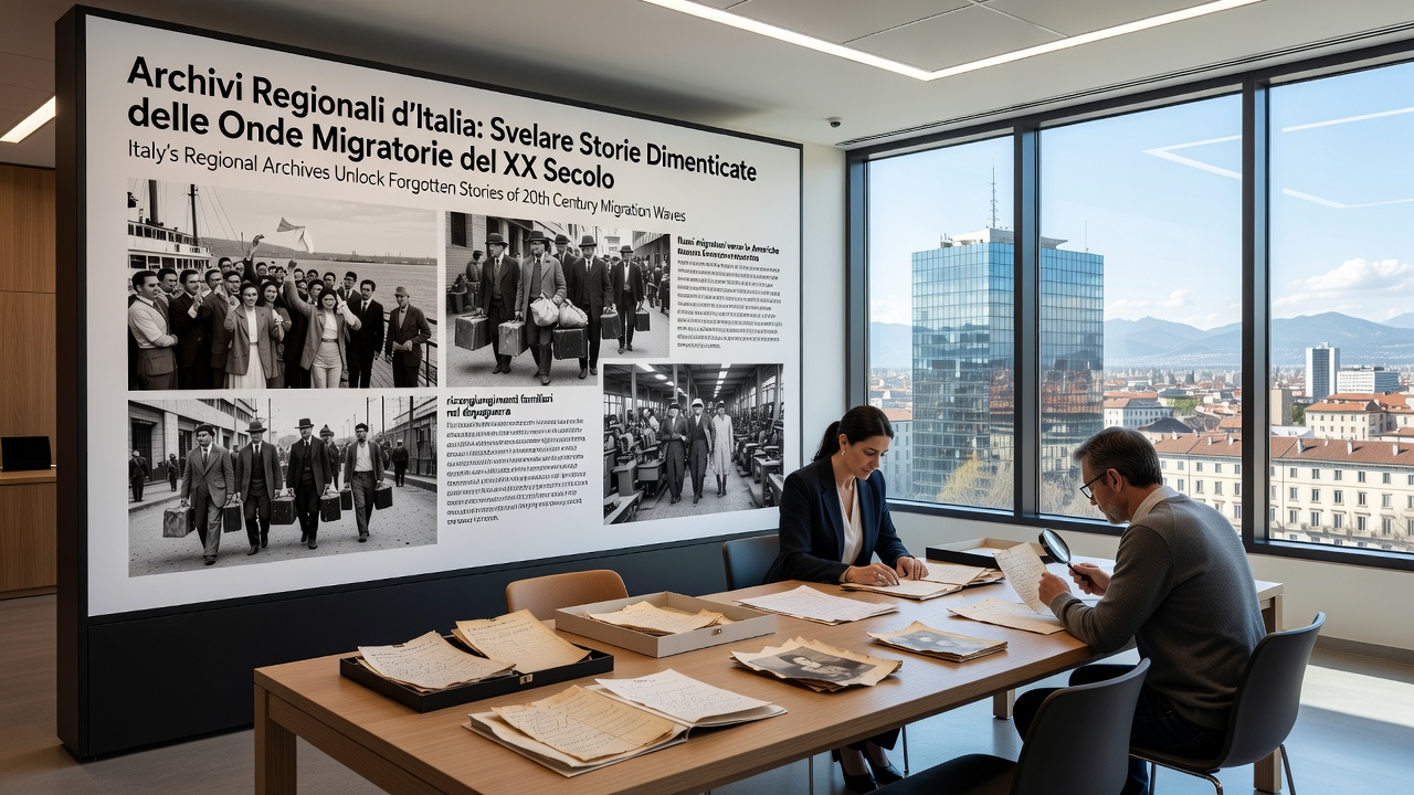 Digitized archival materials showing migration documents from Italian regional collections